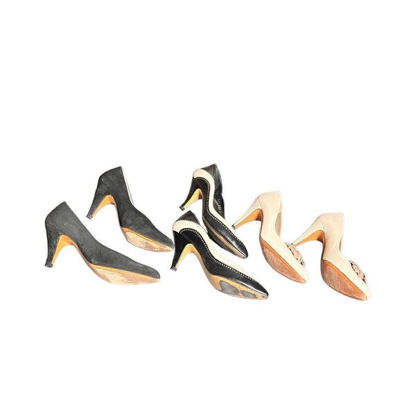 Vintage Leather Designer Narrow Pumps Size 7N Anne Klein, Nina, Garolini - Picture 2 of 6